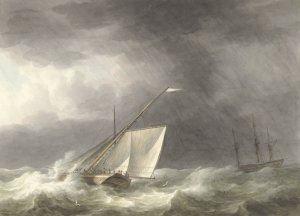 Twee zeilschepen op woelige zee by Martinus Schouman Oil Painting