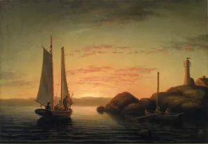 Sunset over Ten Pound Island by Mary Blood Mellen - Oil Painting Reproduction
