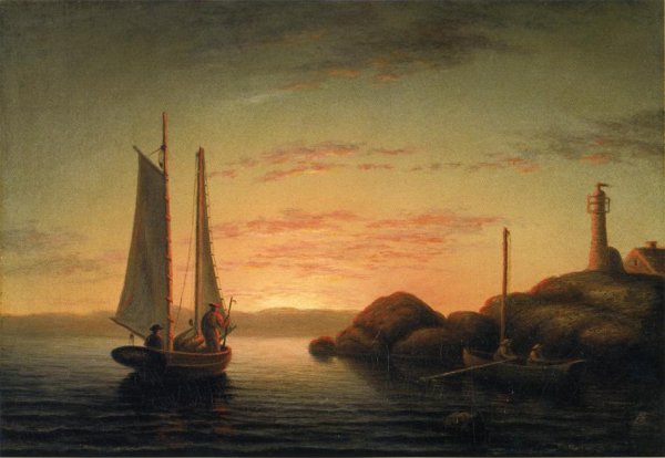 Main Product Photo of Sunset over Ten Pound Island Painting by Mary Blood Mellen