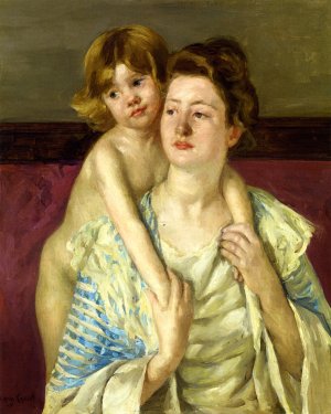 Antoinette Holding Her Child by Both Hands by Mary Cassatt Oil Painting