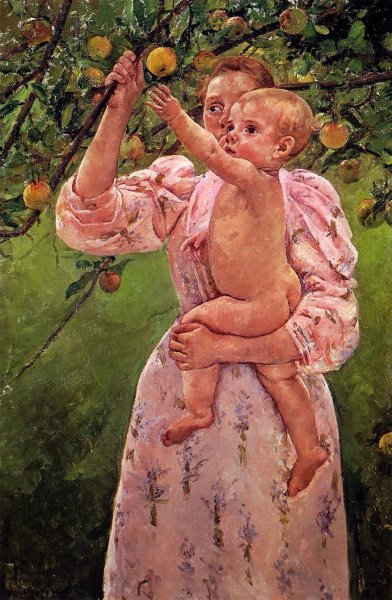 Main Product Photo of Baby Reaching for an Apple also known as Child Picking Fruit Painting by Mary Cassatt