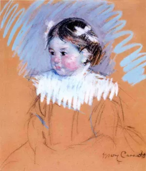 Bust of Ellen with Bows in Her Hair by Mary Cassatt - Oil Painting Reproduction