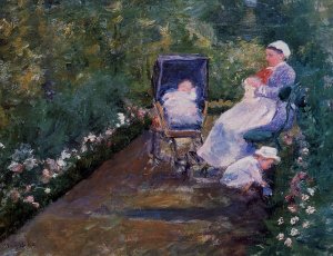Children in a Garden Oil painting by Mary Cassatt