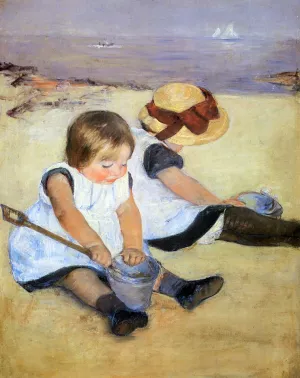 Children Playing on the Beach by Mary Cassatt - Oil Painting Reproduction