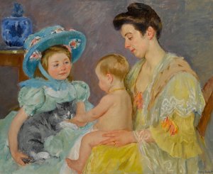 Children Playing with a Cat by Mary Cassatt Oil Painting