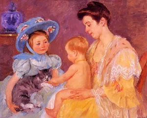 Children Playing with a Cat by Mary Cassatt Oil Painting