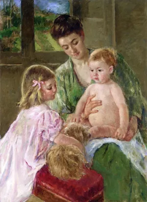 Children Playing with a Dog by Mary Cassatt Oil Painting