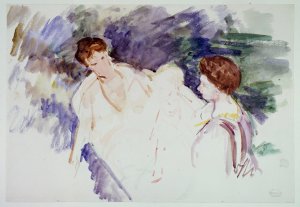 Etude pour 'Le Bain'; Deux femmes et un enfant dans une barque by Mary Cassatt Oil Painting