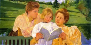 Family Group Reading by Mary Cassatt - Oil Painting Reproduction