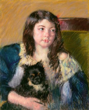 Francoise, Holding a Little Dog, Looking Far to the Right by Mary Cassatt Oil Painting