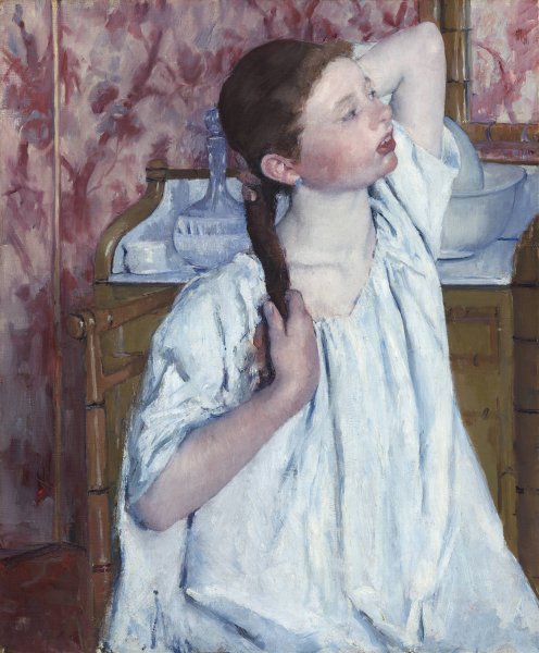 Girl Arranging Her Hair  by Mary Cassatt - Hand-Painted Oil Painting Reproduction