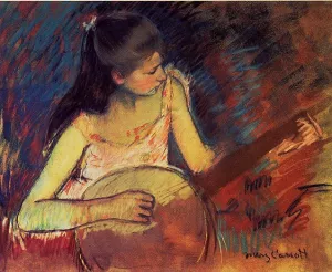 Girl with a Banjo by Mary Cassatt - Oil Painting Reproduction