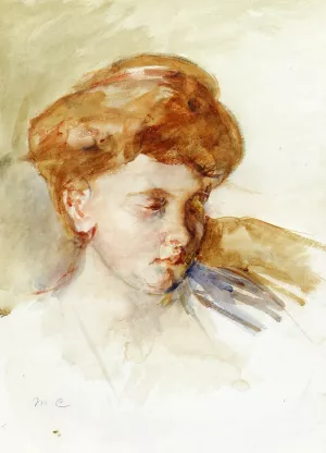 Head of a Young Woman by Mary Cassatt - Oil Painting Reproduction