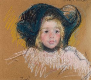 Head of Simone in a Green Bonnet with Wavy Brim by Mary Cassatt Oil Painting