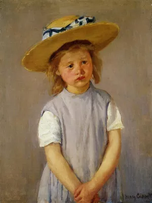 Little Girl in a Big Straw Hat and a Pinnafore by Mary Cassatt - Oil Painting Reproduction