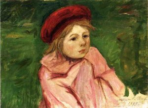 Little Girl in a Red Beret Oil painting by Mary Cassatt