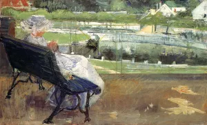Lydia Seated on a Terrace, Crocheting painting by Mary Cassatt