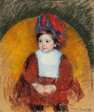 Margot in a Dark Red Costume Seated on a Round Backed Chair by Mary Cassatt - Oil Painting Reproduction