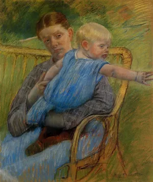 Mathilde Holding a Baby Who Reaches Out to the Right painting by Mary Cassatt