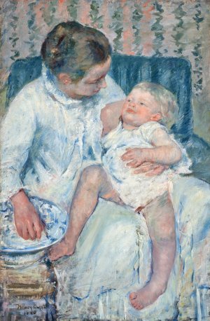 Mother About to Wash Her Sleepy Child by Mary Cassatt Oil Painting