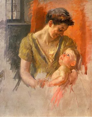 Mother and Child Smiling at Each Other by Mary Cassatt - Oil Painting Reproduction