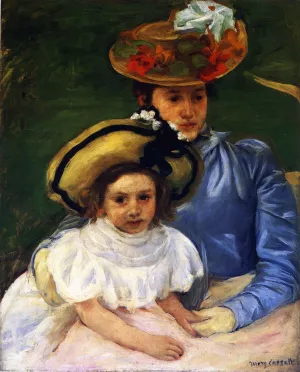 Mother and Daughter, Both Wearing Large Hats painting by Mary Cassatt