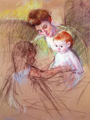 Mother and Daughter Looking at the Baby painting by Mary Cassatt