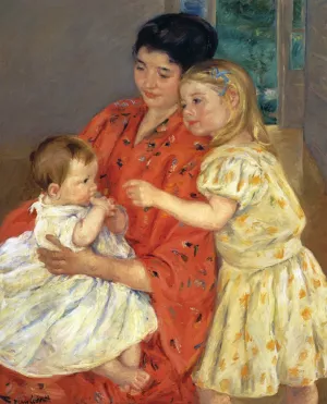 Mother and Sara Admiring the Baby by Mary Cassatt Oil Painting