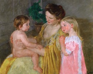 Mother and Two Children by Mary Cassatt Oil Painting