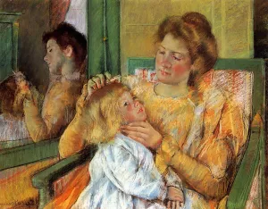 Mother Combing Her Child's Hair by Mary Cassatt - Oil Painting Reproduction