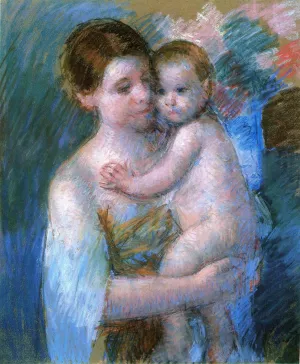 Mother Holding Her Baby by Mary Cassatt - Oil Painting Reproduction