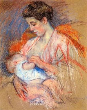 Mother Jeanne Nursing Her Baby by Mary Cassatt - Oil Painting Reproduction