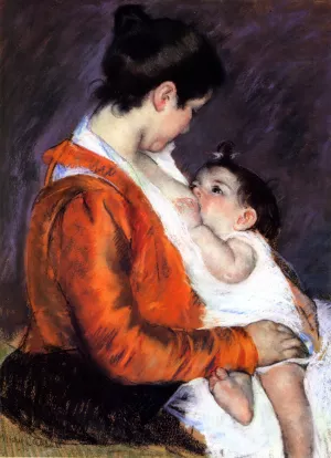 Mother Louise Nursing Her Baby by Mary Cassatt - Oil Painting Reproduction