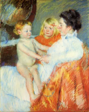 Mother, Sara and the Baby by Mary Cassatt - Oil Painting Reproduction