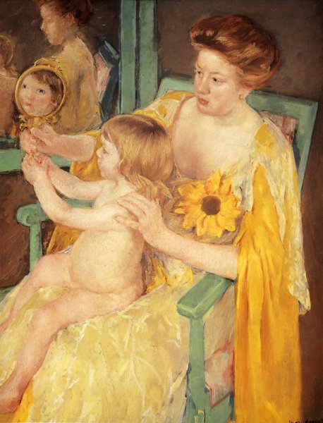 Mother Wearing A Sunflower On Her Dress by Mary Cassatt - Hand-Painted Oil Painting Reproduction