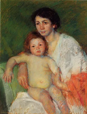 Nude Baby on Mother's Lap Resting Her Arm on the Back of the Chair by Mary Cassatt Oil Painting