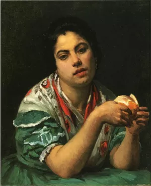 Peasant Woman Peeling an Orange Oil painting by Mary Cassatt