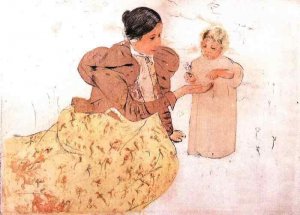 Picking Daisies in a Field by Mary Cassatt Oil Painting