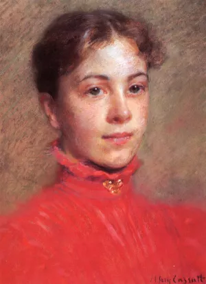 Portrait of a Young Woman in a Red Dress by Mary Cassatt Oil Painting