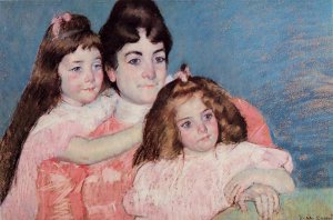 Portrait of Madame A. F. Aude and Her Two Daughters by Mary Cassatt Oil Painting
