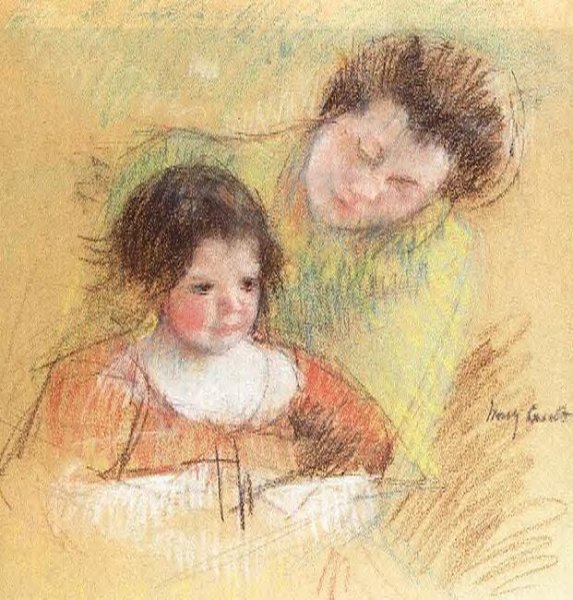 Main Product Photo of Reine Leaning over Margot's Shoulder Painting by Mary Cassatt