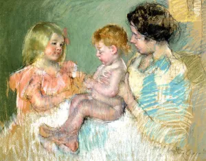 Sara and Her Mother with the Baby by Mary Cassatt - Oil Painting Reproduction