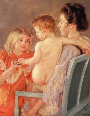 Sara Handing a Toy to the Baby by Mary Cassatt - Oil Painting Reproduction