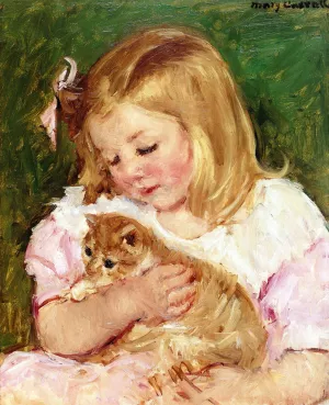 Sara Holding a Cat by Mary Cassatt - Oil Painting Reproduction