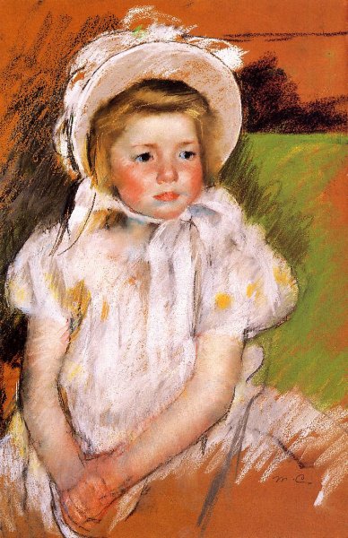 Somone in a White Bonnet by Mary Cassatt - Hand-Painted Oil Painting Reproduction