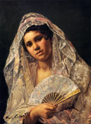 Spanish Dancer Wearing a Lace Mantilla by Mary Cassatt - Oil Painting Reproduction