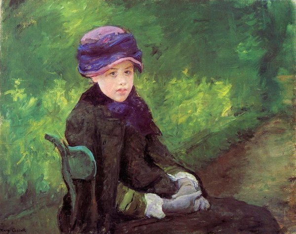 Susan Seated Outdoors Wearing a Purple Hat by Mary Cassatt - Hand-Painted Oil Painting Reproduction