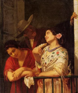 The Flirtation - A Balcony in Seville by Mary Cassatt - Oil Painting Reproduction