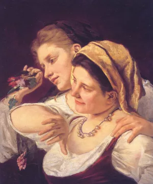Two Women Throwing Flowers During Carnival Oil painting by Mary Cassatt