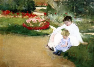 Woman and Child Seated in a Garden by Mary Cassatt Oil Painting